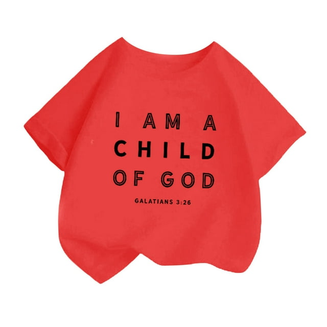 LUOGENLI T-Shirt pour Filles Enfant Filles Mignon Personnalité Imprimé Col Rond Manches Courtes Tee Été Décontracté Ample T-Shirt Hauts Chemises pour Filles Tendance Mini Rouge 2-4 Ans