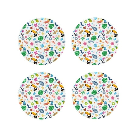 

Drink Coasters Set of 4 Funny Cute Parrot Flower Letters Leather Coasters for Coffee Table Protector Heat Resistant Cute Coasters for Home Decor Housewarming Gifts Bar Kitchen 4 Inch Round Shape