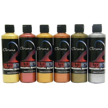 Chroma Molten Metals Acrylic Paint Set,Assorted Metallic Colors, 8 Ounces, Set of