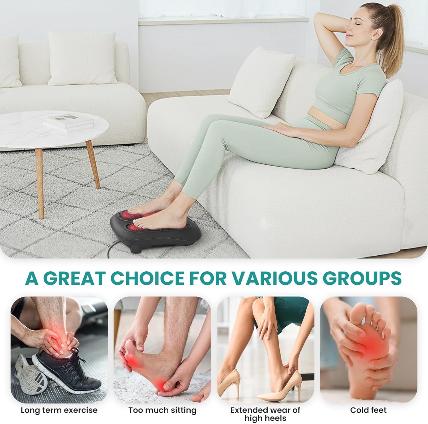 Foot Massager with Heat and Shiatsu Kneading for Pain Relief and Circulation