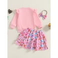 thumbnail image 4 of Suealasg Toddler Kids Baby Girl Birthday Outfit Long Sleeve Ruffle Cake Lollipop Embroidery Tops Tiered Skirt Headband Set 1T 2T 3T 4T Little Girl 3Pcs Fall Winter Clothes, 4 of 7