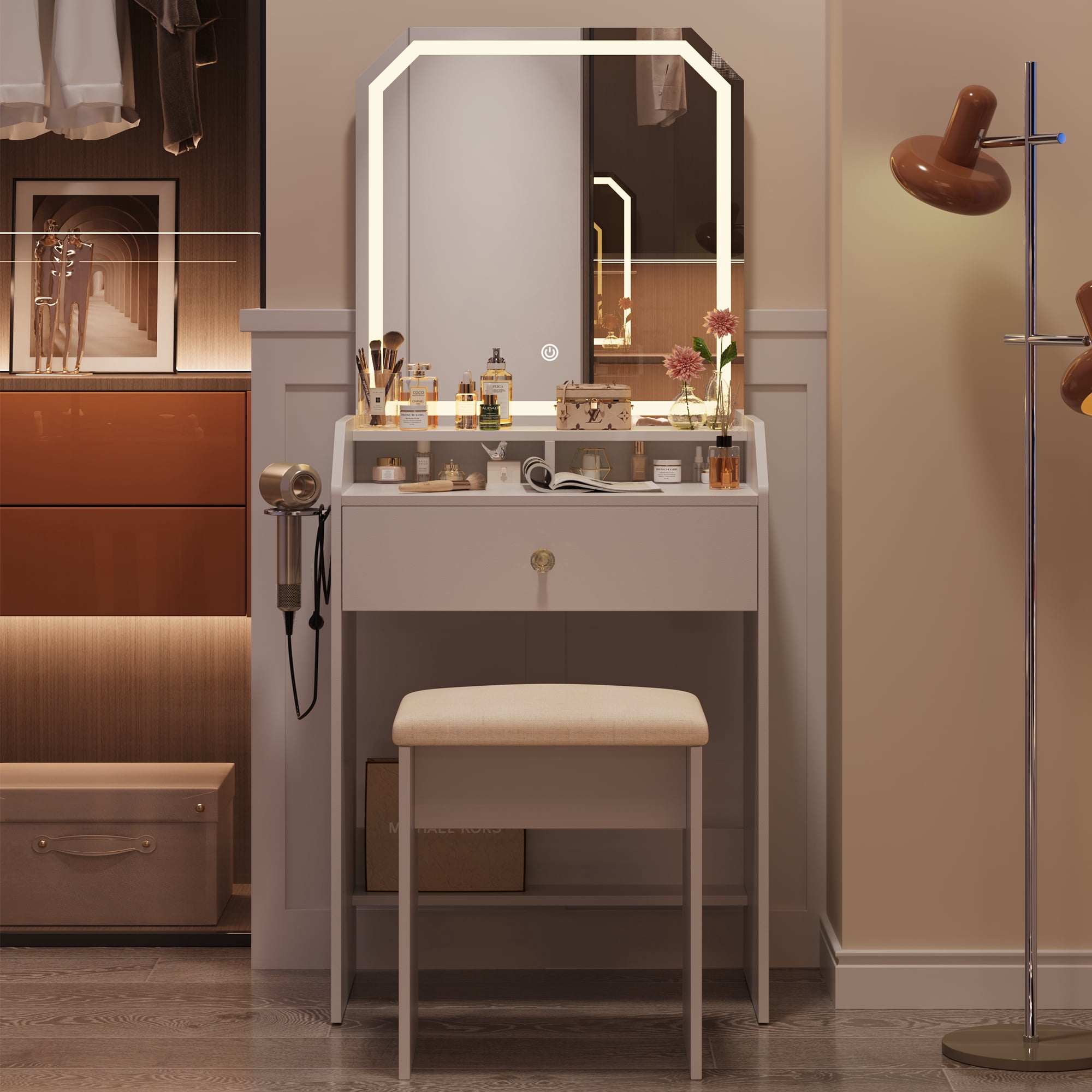 Vanity Mini YDkjwjw Vanity Desk With Flip-up Mirror And Lights,