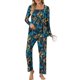 thumbnail image 5 of Puntoco Pijamas para mujer, conjunto de pijamas con bolsillos, camisa de manga larga, pantalones y estampados casuales a la moda para mujer, 5 of 5