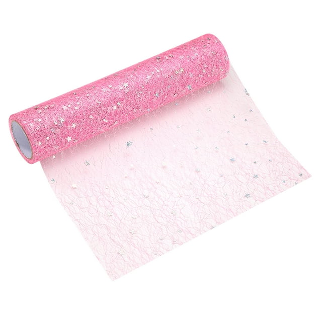 Caminito de mesa rosa Uxcell, 11" x 45 pies, decoración de malla metálica con lentejuelas