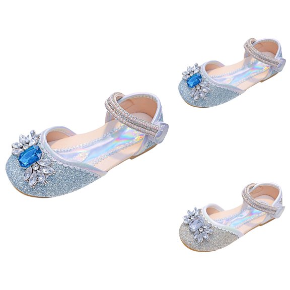 Girls Sandals Fashion New Pattern Cute Bright Diamond Decoration Versatile Flat Bottom Comfortable Hook Loop Dressy Princess Shoes for Play Outing