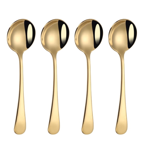 7" Round Soup Spoons Set of 4,18/10 Stainless Steel Heavy Duty with Deep Bowl,Fine Mirror Polished,Dishwasher Safe