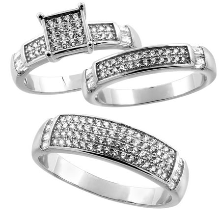 sterling silver micro pave cubic zirconia trio wedding ring set for 6 mm him hers - Trio Wedding Ring Sets sterling silver micro pave cubic zirconia trio wedding ring set for 6 mm him hers - Trio Wedding Ring Sets