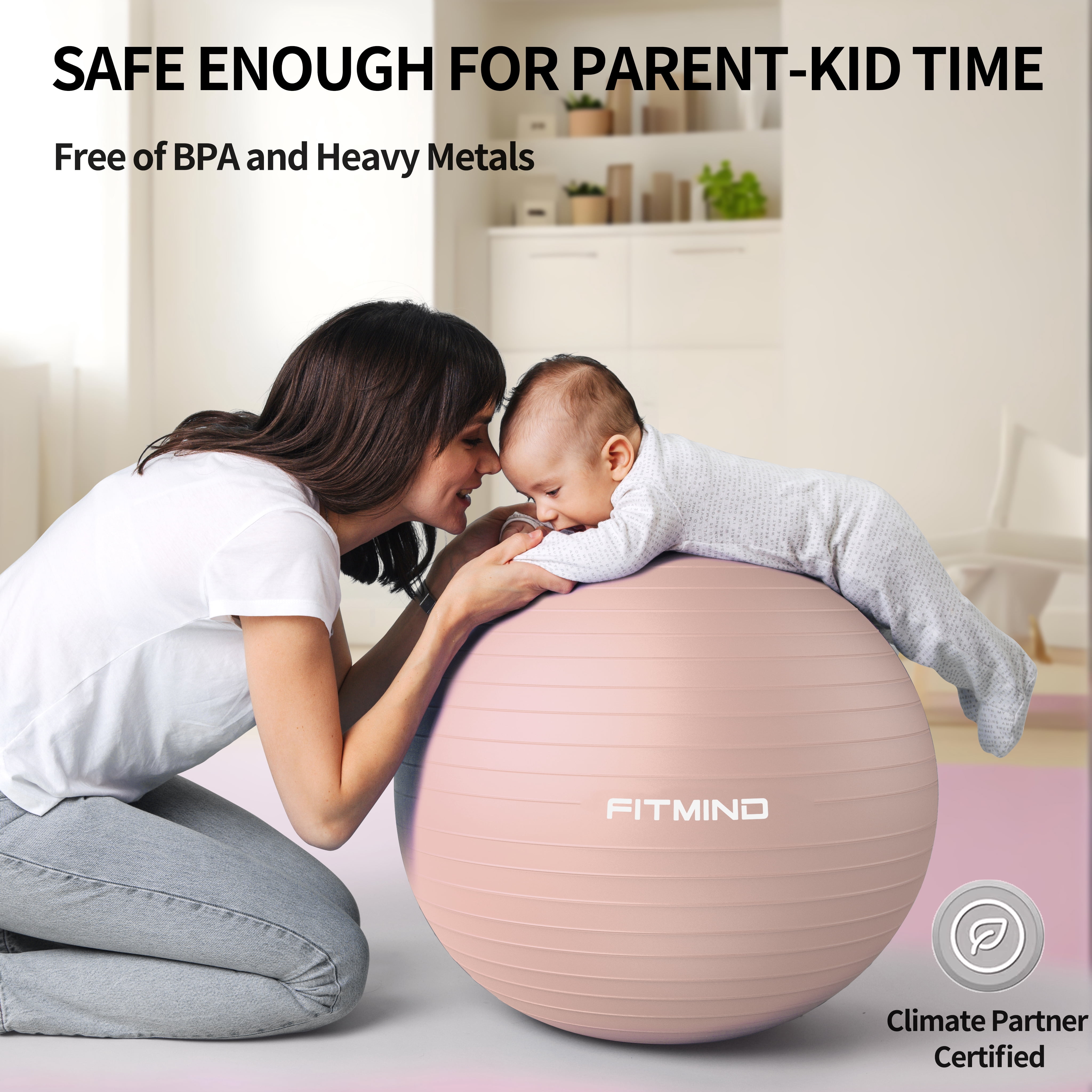 FITMIND Thick Exercise Ball 25.6" for Yoga and Pilates, 1100LB Load Bearing, Hand Pump, Anti-Burst, Pink