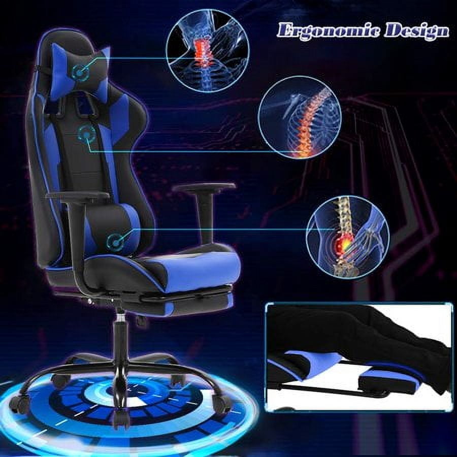 BestOffice Racing Style Gaming Chair with Adjustable Pillows and Footrest for Adult Gamers(Blue)