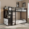 thumbnail image 4 of Newest Twin over Twin Bunk Bed with 4 Drawers & Wardrobe, Modern Wood Frame with Light Strip and Pegboards, Black, 4 of 13