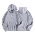 thumbnail image 3 of Women's Hoodies Fall Loose Fit Hooded Long Sleeve Mitten-Cuff Cold Shoulder Drawstring Solid Color Hoodie Flannel Sweatshirts Hoodies(Grey,M), 3 of 9