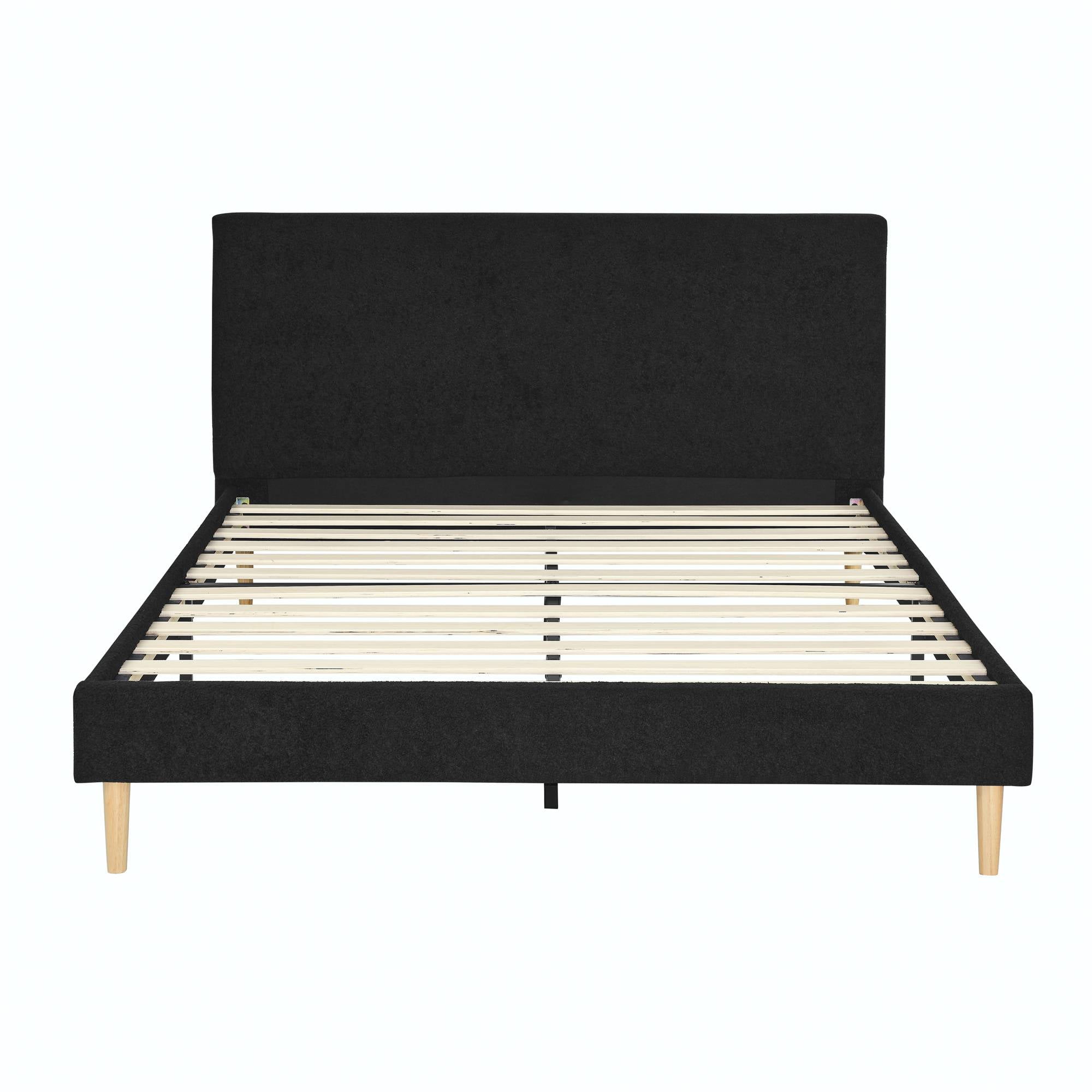 BSHTI Livingroom Design Modern King Size Platform Bed Frame with Upholstered Headboard and wood slats support for Livingroom,No Box Spring Needed