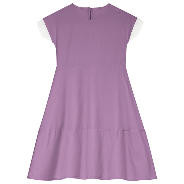 FAIWAD Robe en Coton et Lin pour Filles Été à Manches Courtes à Étages Robe Formelle Décontractée Fête Quotidien Plage Robe d'Été 4-14 Ans