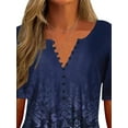 thumbnail image 3 of ORQ Women Office Shirts Classic Summer Short Sleeve Henley Button T-Shirt Tops, 3 of 4