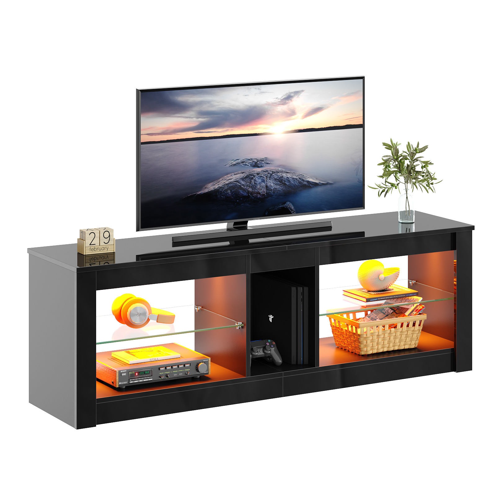 Bestier 60" TV Stand with LED Lights, Black photo 6