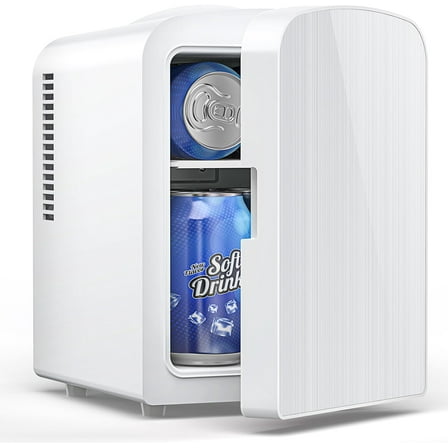 Havato Mini Fridge, Portable 4L/6 Can Electric Plug In Cooler & Warmer suit Office Desk & Dorm Room,for Food, Beverage, Skincare Beauty & Makeup,110 V AC/12 V DC Option for Bedroom - Car, White