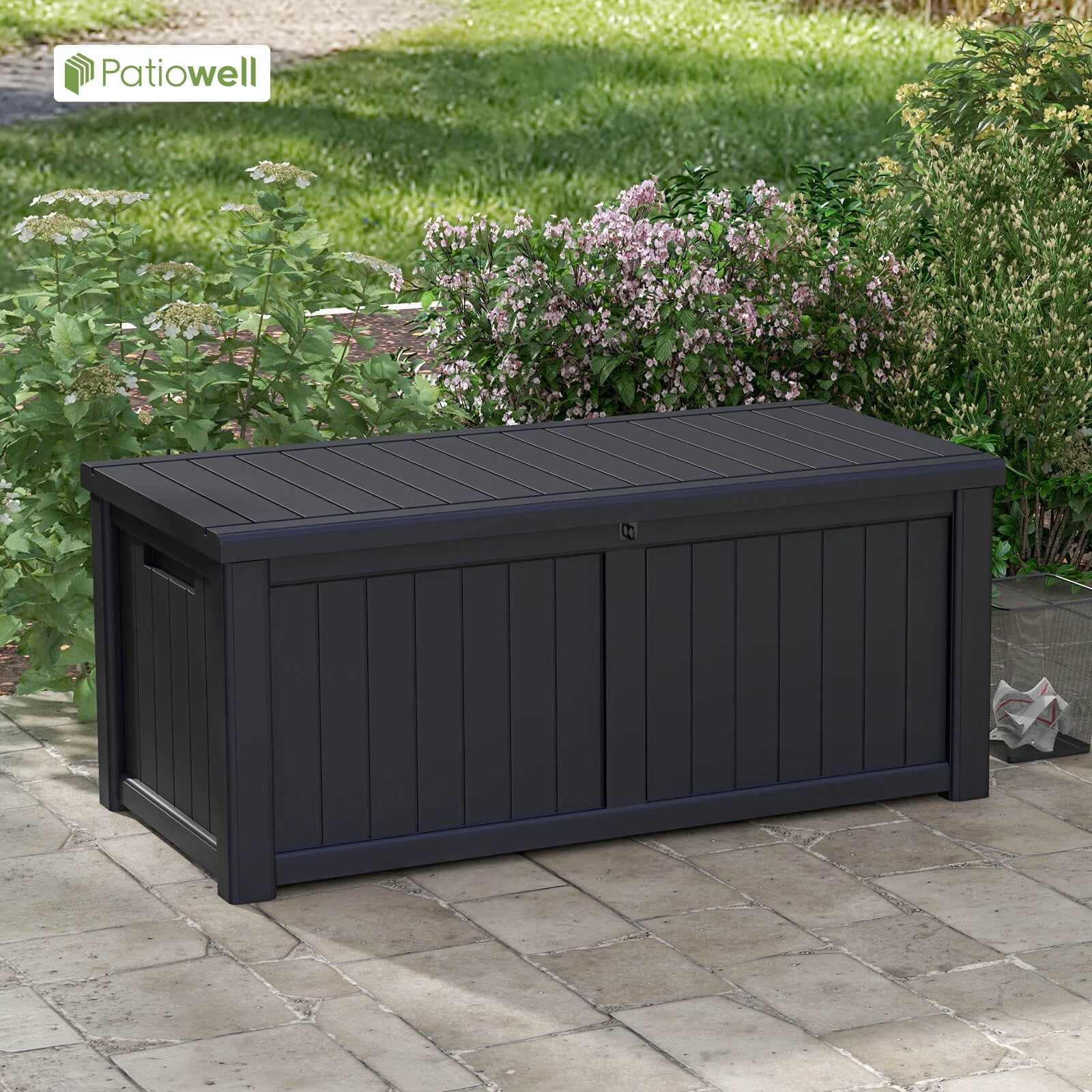 Patiowell Heavy Duty 125 Gallon Deck Box Wood Look Outdoor Resin