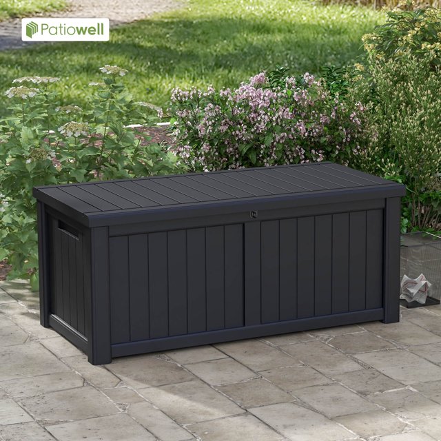 Patiowell Heavy Duty 125 Gallon Deck Box Wood Look Outdoor Resin