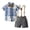 j42-Blue, variant on LIIPEE Casual Summer Outfit Sets For Boys Short Sleeve Plaid Graphic Shirts Solid Color Suspender Shorts 2 Piece Set Kids Comfortable Gentleman Outfits,3-4 Years