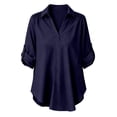 thumbnail image 7 of Vivianyo HD Women's Lace Detail Roll Tab Sleeve Blouse, V-Neck Casual Shirt for Women, Women's Dark Blue, Sizes S-4XL, 7 of 7