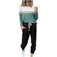 thumbnail image 3 of Dazajoo Fall Lounge Sets for Women 2024 Womens 2 Piece Color Block Outfits Casual Crew Neck Long Sleeve Tops and Drawstring Sweatpants Jogger Sets,Army Green,XXXL, 3 of 6