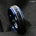 thumbnail image 4 of Tungsten Rings for Men Wedding Bands for Him 8mm Black and Blue Carbon Fiber, 4 of 5