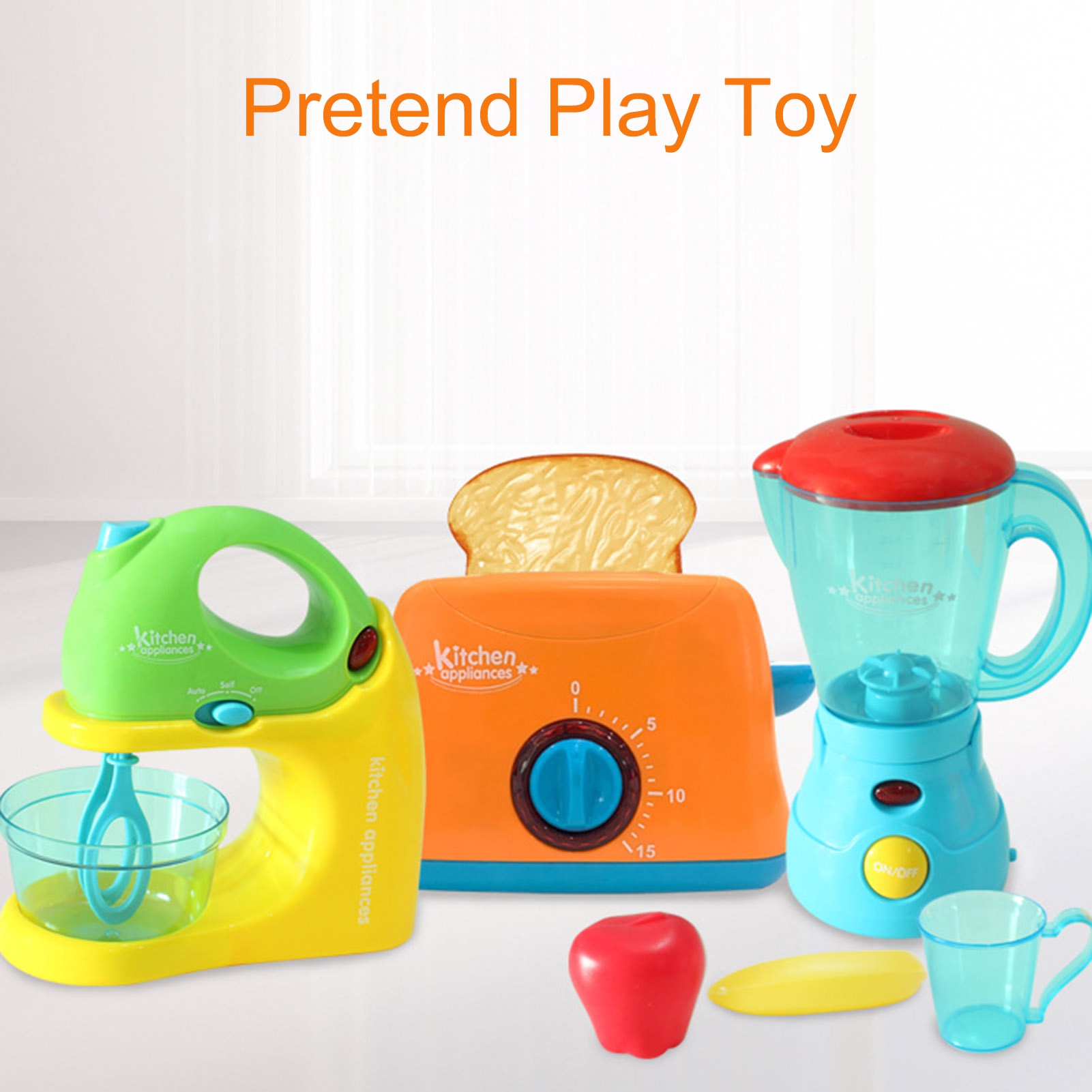 Imaginative Pretend Play Kitchen Toy Set Juicer, Bread Machine, and Egg Beater Stimulates