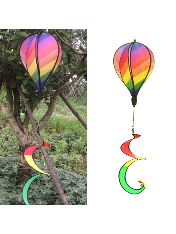 Rainbow Stripe Windsock Hot Air Balloon Wind Spinner Outdoor Garden Yard Decor