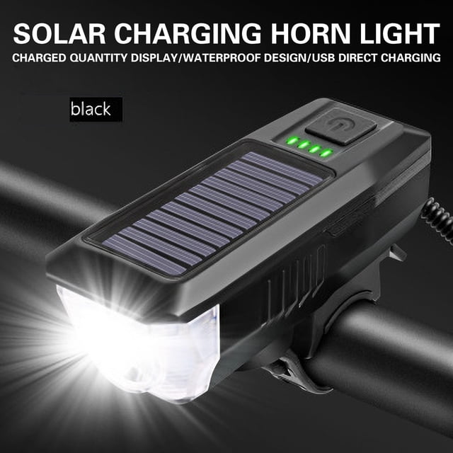 Bicycle Headlight Solar USB Rechargeable Horn Light | LED High Brightness | Waterproof | 3 Modes Strong Flashlight | Easy Install | Durable Battery | Night Riding Accessory