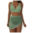 thumbnail image 3 of zaveiop Womens Swim Skirt High Waisted Bikini Sets Tummy Control Swimsuits Mesh Sarong Wraps Bathing Suits (Green, L), 3 of 9