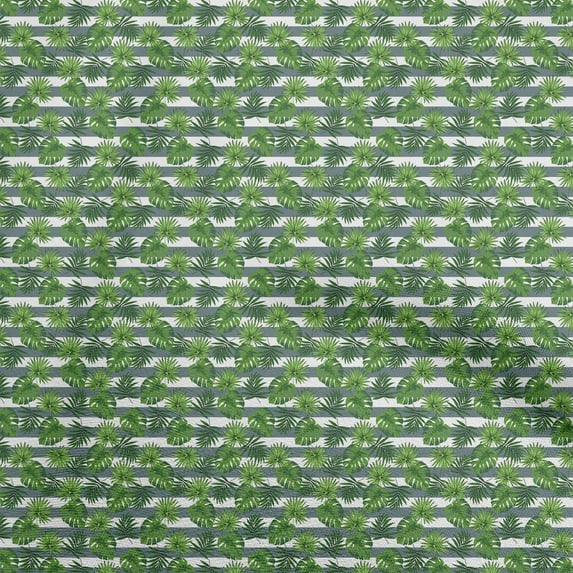 oneOone Rayon Green Fabric Leaf With Stripes Craft Projects Decor Fabric Printed By The Yard 56 Inch Wide