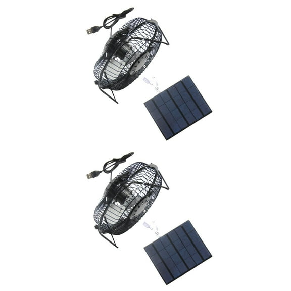 2 Pieces Solar Powered Fan Portable Air Room Conditioner Office Black