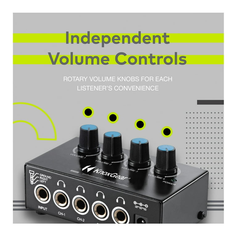 Knox Gear Compact 4 Channel Stereo Headphone Amplifier with DC 12V Power Adapter