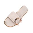 thumbnail image 4 of Eltusu Women Flat Slide Sandals, Slip On Open Toe PU Holiday Summer Shoes Beige Size 6.5, 4 of 5