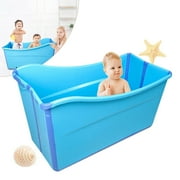 Angle View: Blue Foldable Bathtub Children Bath Tub Adult Bathtub Baby Folding Swimming Pool