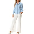 thumbnail image 2 of INSPIRE CHIC Women's Shirt Flat Collar Long Sleeves Button Down Office Satin Shirt L Light Blue, 2 of 5