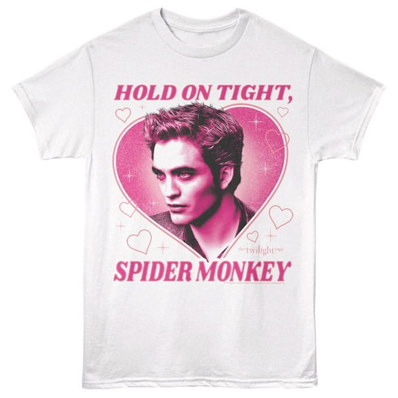 Twilight Edward Loves Spider Monkey Men's T Shirt (White, AdultS)