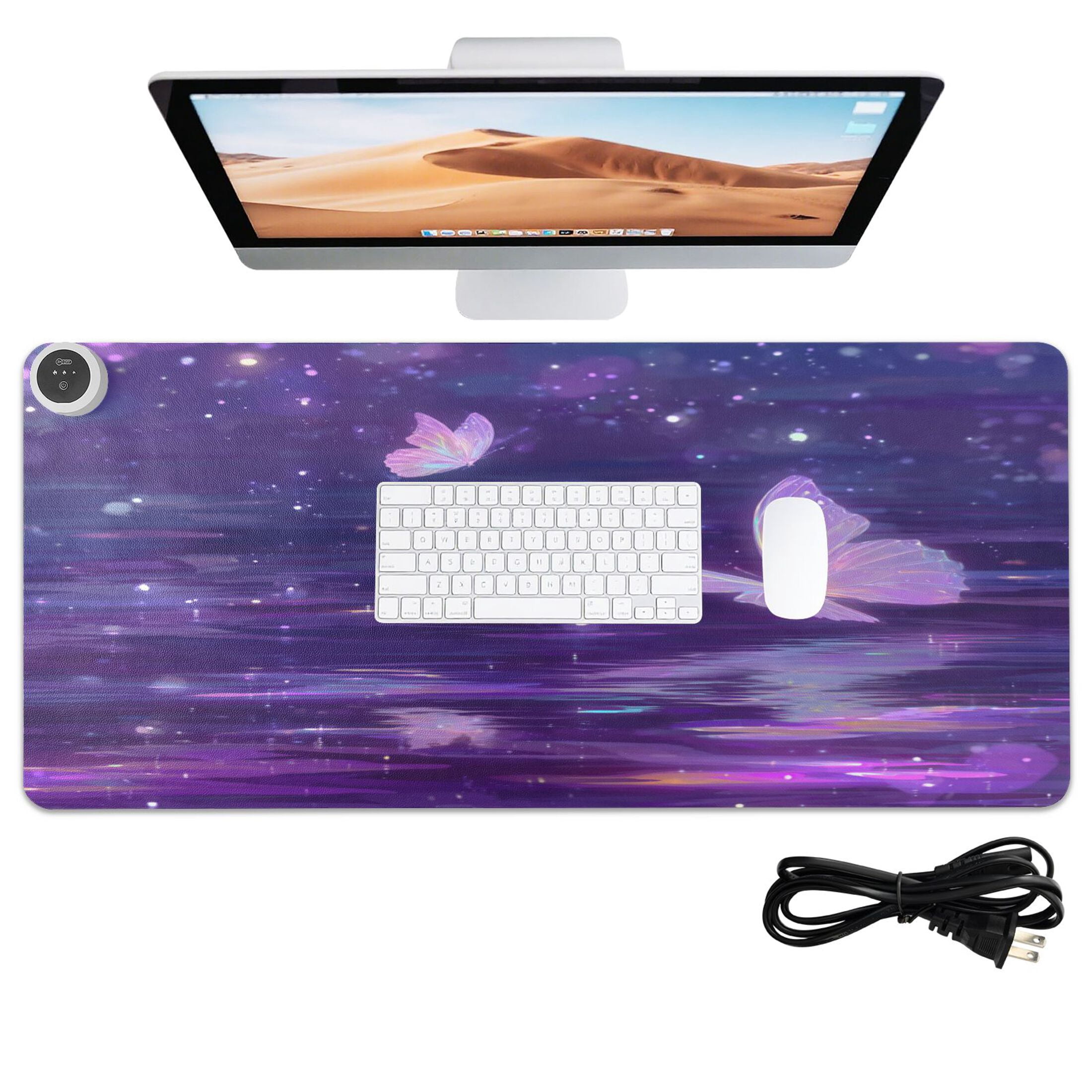 Large Heated Desk Mat Mouse Pad 31.5"x13"PU Leather Graphene Heating Desk Warmer with 3 Temperature Settings 110V US Plug Non-Slip Warm Pad for Home, Office, and Gaming Crystal Pink Butterfly Pattern