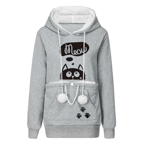 XZNGL Tops for Women Sexy Casual Autumn and Winter Women Cat Face Printed Pullover Hooded Long Sleeve with Pocket Drawstring Tops Hoodies Sweatshirts Cat Hoodies for Women