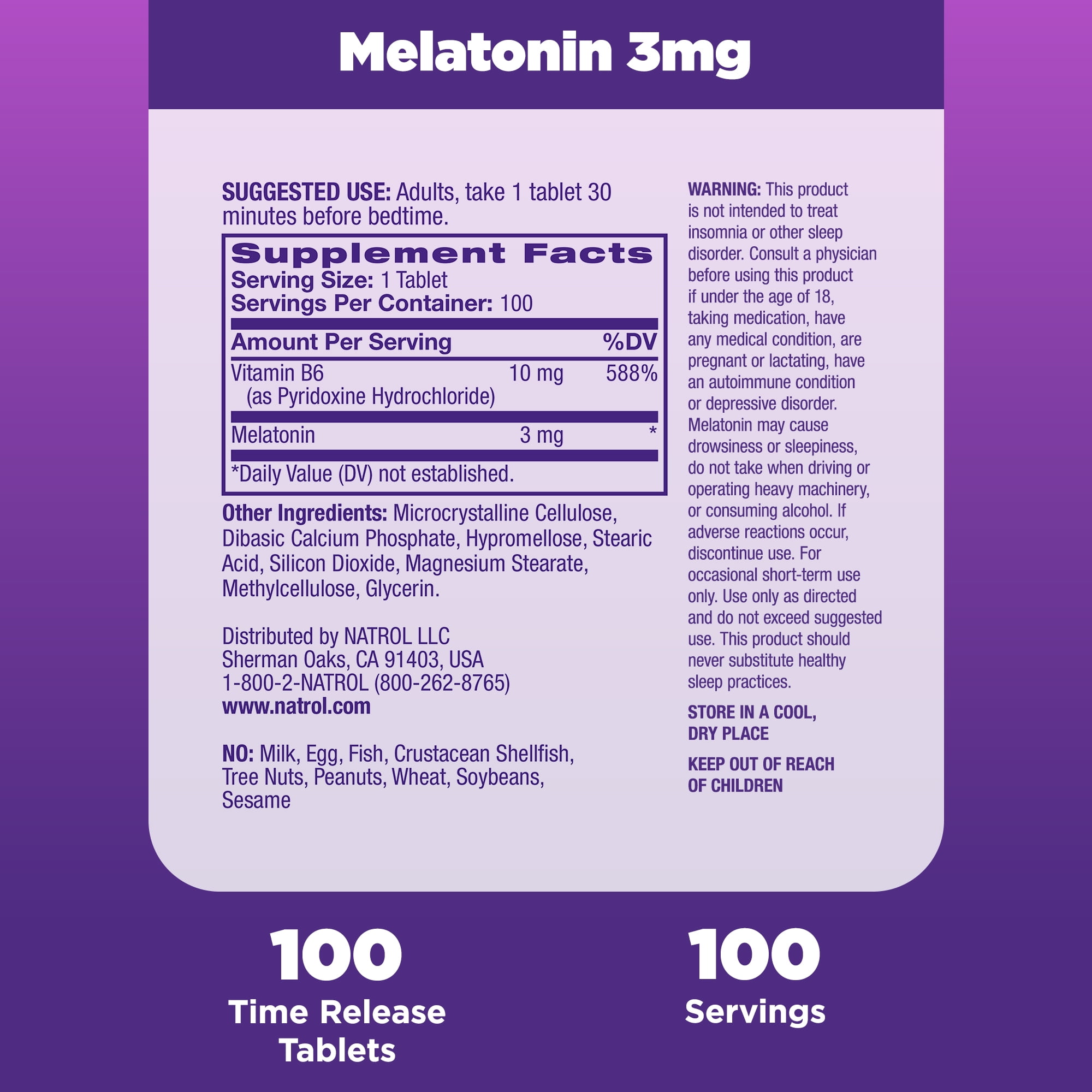 Natrol Melatonin 3mg, Sleep Support, Time Release Tablets, 100ct
