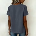 thumbnail image 7 of CHGBMOK Womens Cotton Linen T Shirts V Neck Short Sleeve Solid Top with Button Decor Trendy Comfry Casual Summer Shirts, 7 of 7