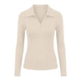 thumbnail image 6 of ClodeEU Women's Collared V Neck Ribbed Long Sleeve Sweater,Casual Slim Fit Knit Pullover Top Khaki,Women's Plus M, 6 of 6