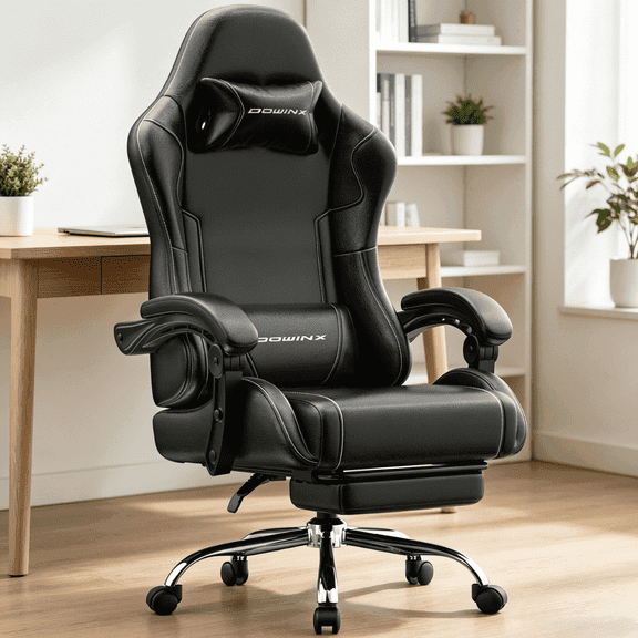 Dowinx Ergonomic Gaming Chair with Footrest, Reclining Office Chair with Massage Lumbar Support