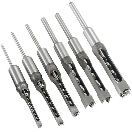 

ALL-CARB 6Pcs Square Hole Drill Bit HSS Square Hole Saw Mortise Chisel Drill Bit Tools Wood Mortising Chisel Set Twist Drill Wood Hole Drilling Tool for Mortising Machines Drill Press Attachments