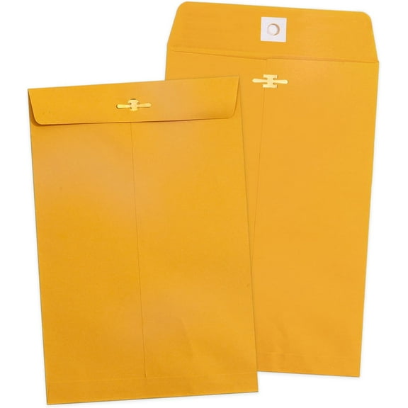 6x9 Clasp Envelopes - 100 Pack, Yellow Manilla Envelopes 6x9, 100GSM Heavy Kraft Paper, for Business, Legal, Office