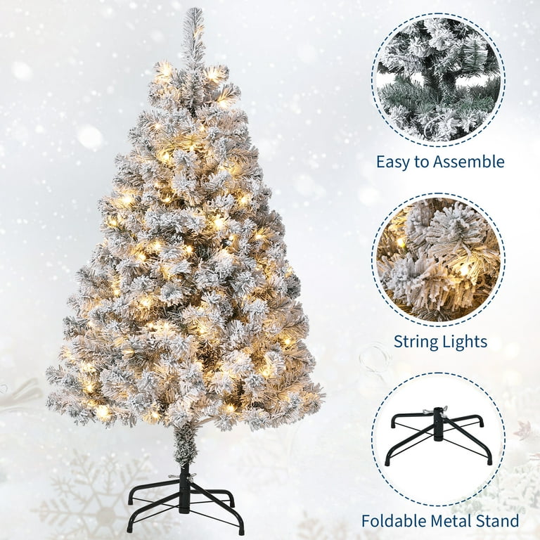 COSTWAY 4.5 FT Pre-lit Artificial Christmas Tree Snow-flocked Xmas