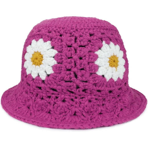 YooGuoGuo Daisy Flower Crochet Bucket Hat Packable Short Brim Knit Fisherman Hat for Women