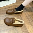 thumbnail image 2 of Lovskoo 2024 Moccasin Slippers Retro Fleece Warm Leather Shoes Padded Granny Shoes Soft Flat Bottom Lazy Mom Shoes Winter Flat Penny Leather Shoes Brown, 2 of 7