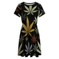 thumbnail image 4 of Weed Multicolored Black Background Dress Fashion Beach Short Sleeve Dresses Female Party Printed Sundress, 4 of 7