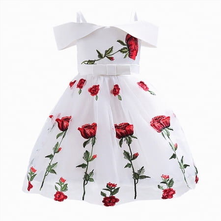 Kogui Dresses for Girls Party Toddler Girls Tutu Dress Summer Contrast Mesh Party Dresses Cute Princess Tulle Sundress with Belt 12 18 Months (White 12-18 Months)